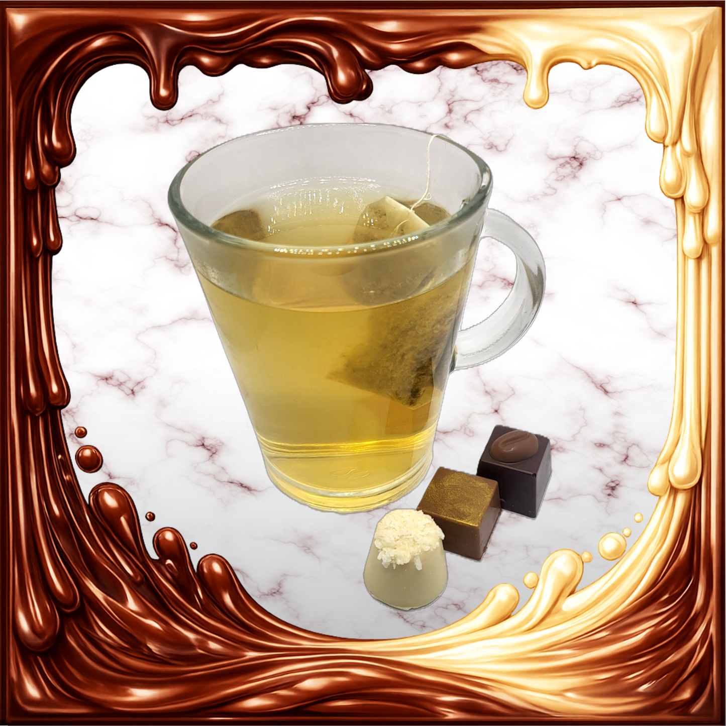 3 Pralinen mit einem Glas Tee