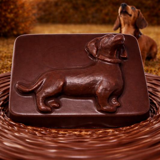 Dackel mit eckigem Hintergrund