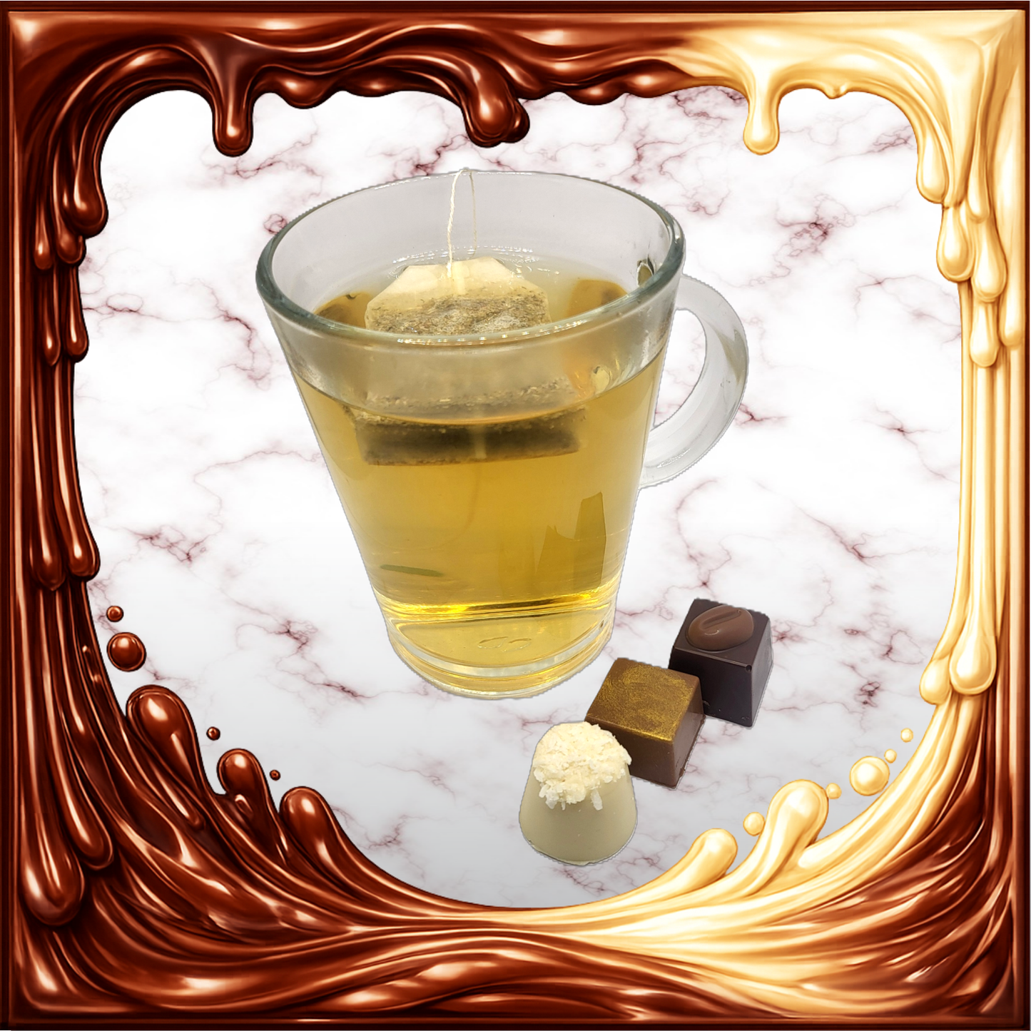 3 Pralinen mit einem Glas Tee