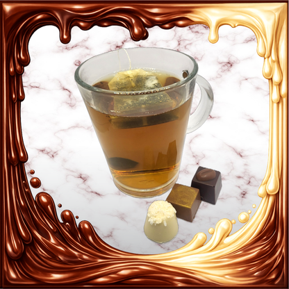 3 Pralinen mit einem Glas Tee