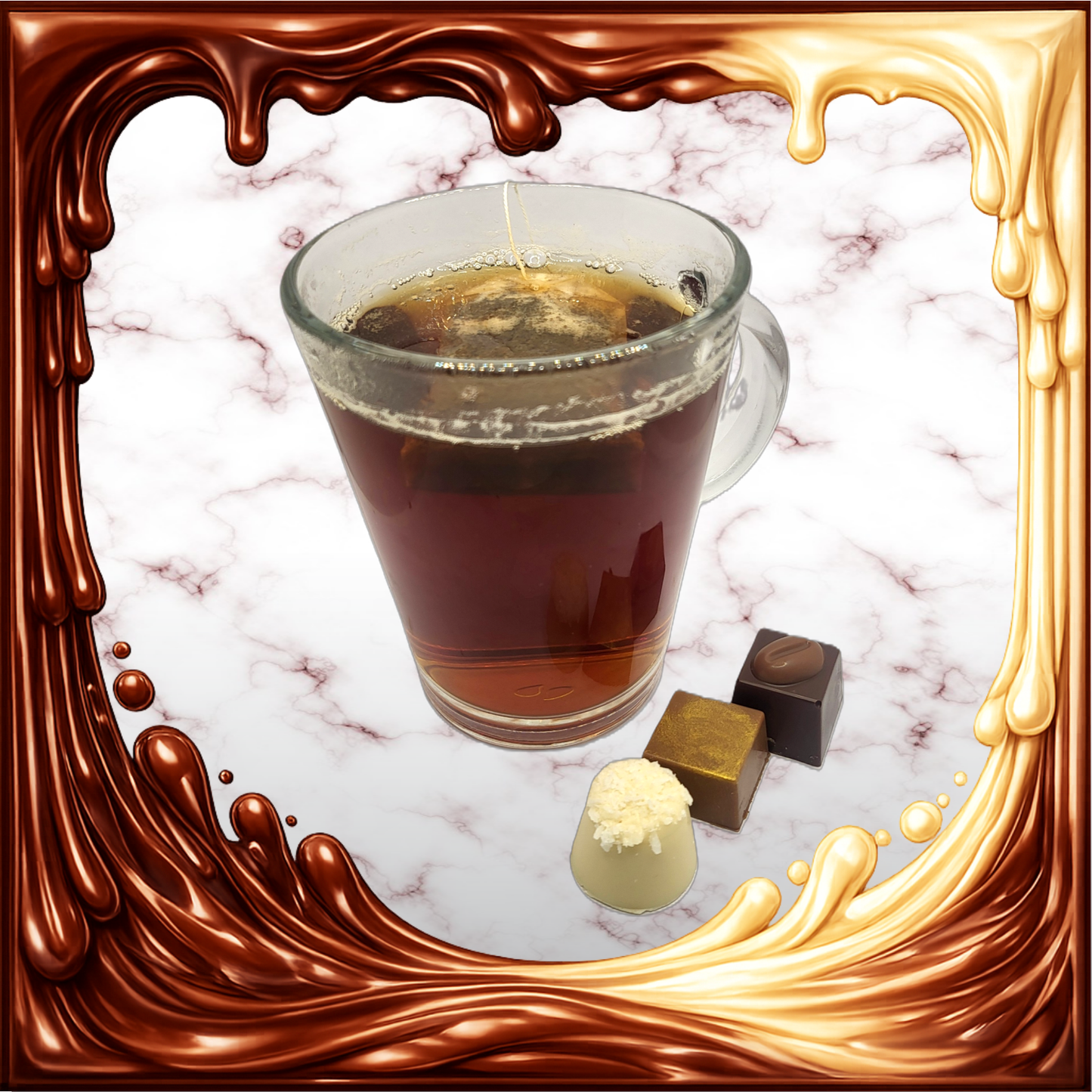 3 Pralinen mit einem Glas Tee