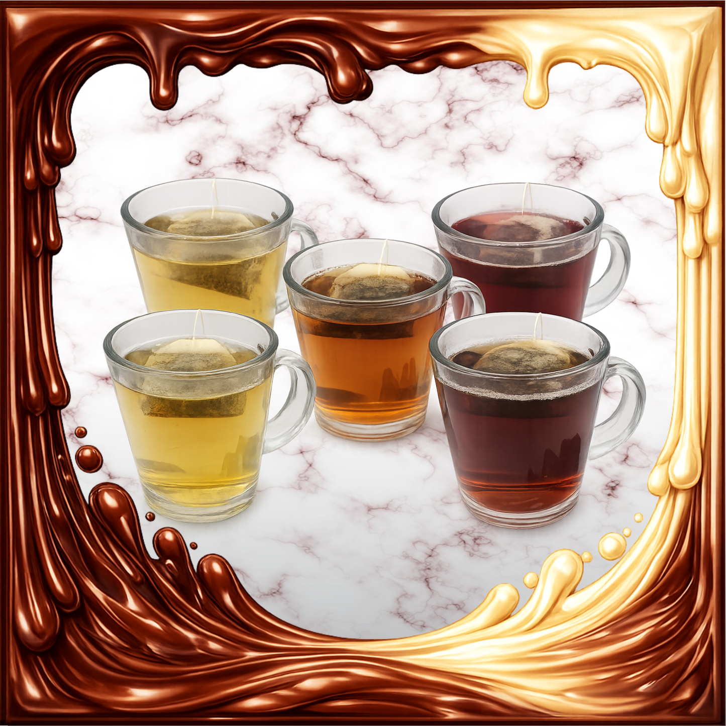 3 Pralinen mit einem Glas Tee