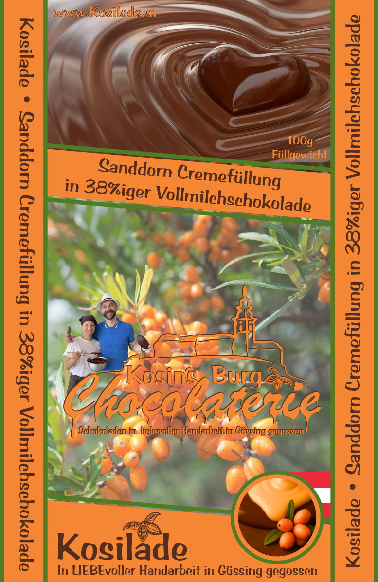 Sanddorn-Cremefüllung in Vollmilchschokolade • Gefüllte Tafel